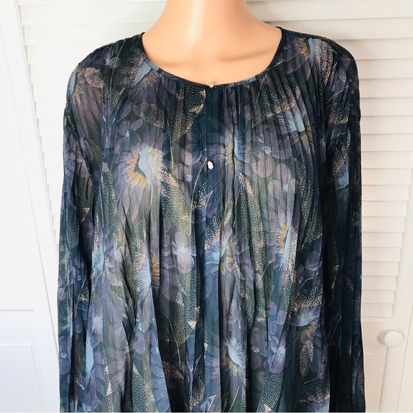 VINCE Lazuli Deco Floral Pleated Blouse Size XXL - Picture 4 of 13